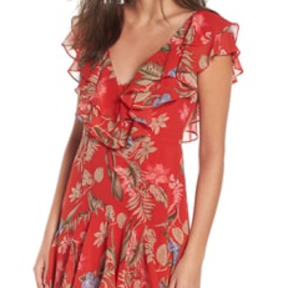 WAYF revolve Red Chelsea Floral Ruffle Dress - XS F - Picture 3 of 7
